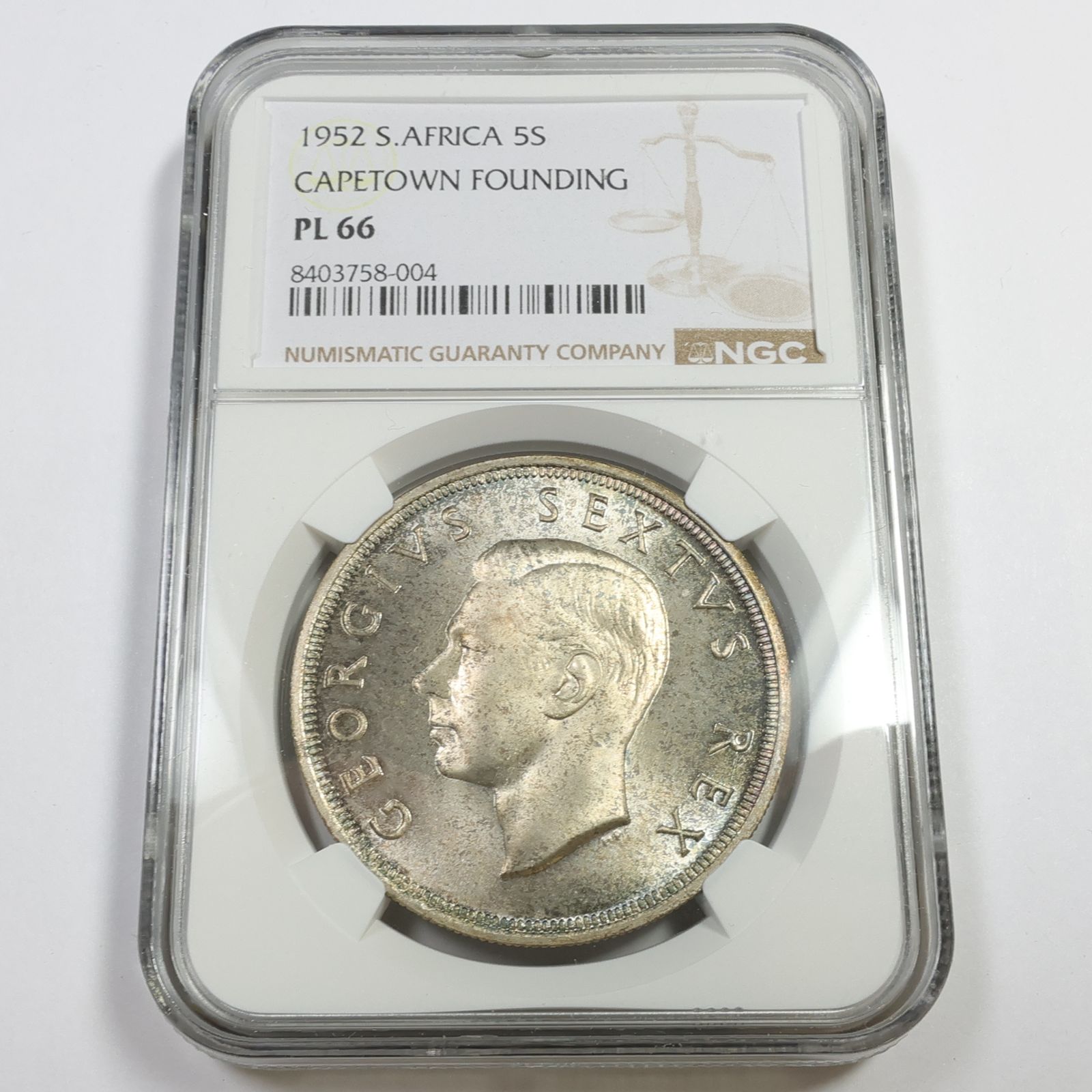 1952年 NGC PL66 - 南アフリカ ケープタウン建国記念 5シリング硬貨 
