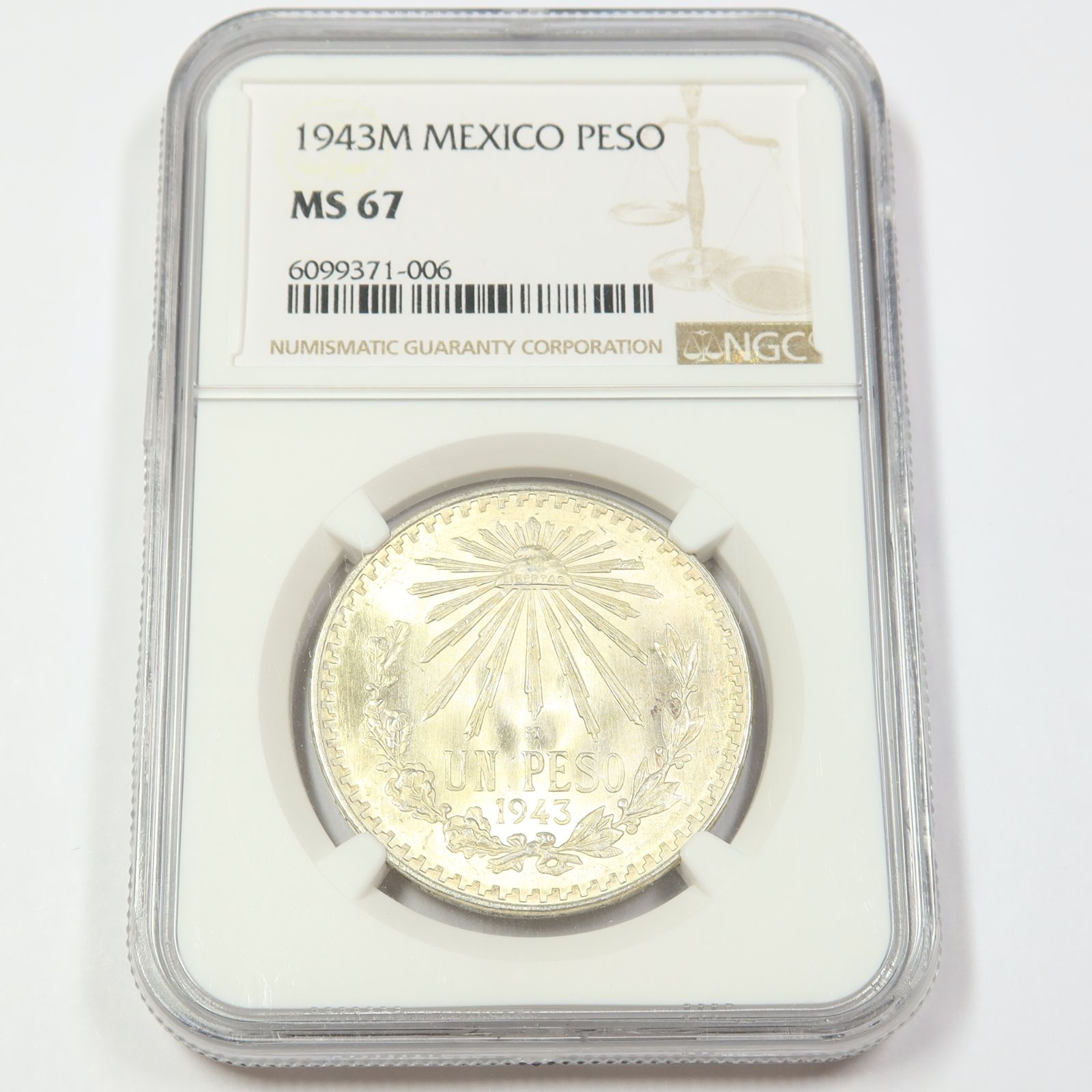 1943 M NGC MS67 - メキシコ - 銀貨 1ペソ - メルカリ