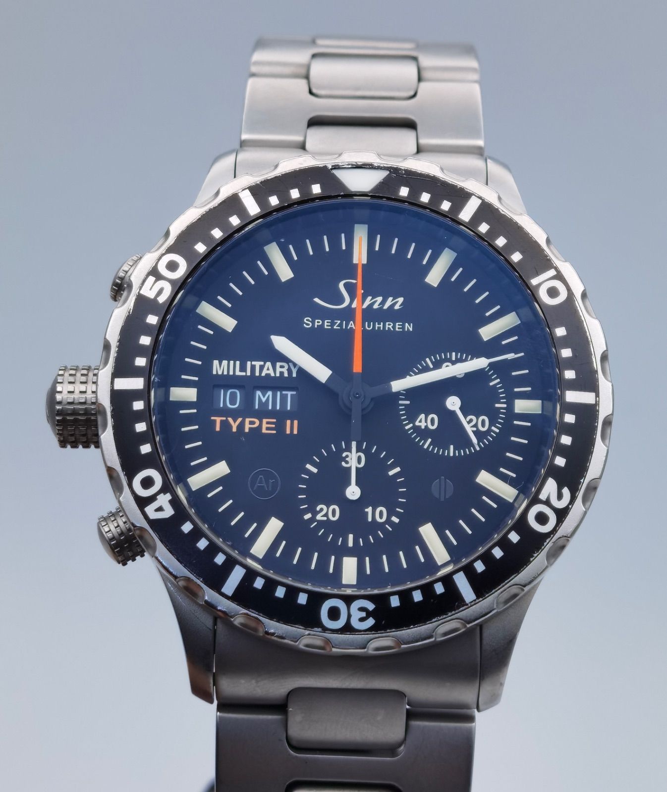 保証書あり ジン Sinn ミリタリー タイプII 9910 クロノグラフ デイデイト ステンレス SS ブラック文字盤 自動巻き メンズ 腕時計