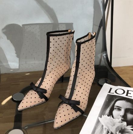 シースルー ドット ハイヒール トレンド ショートブーツ