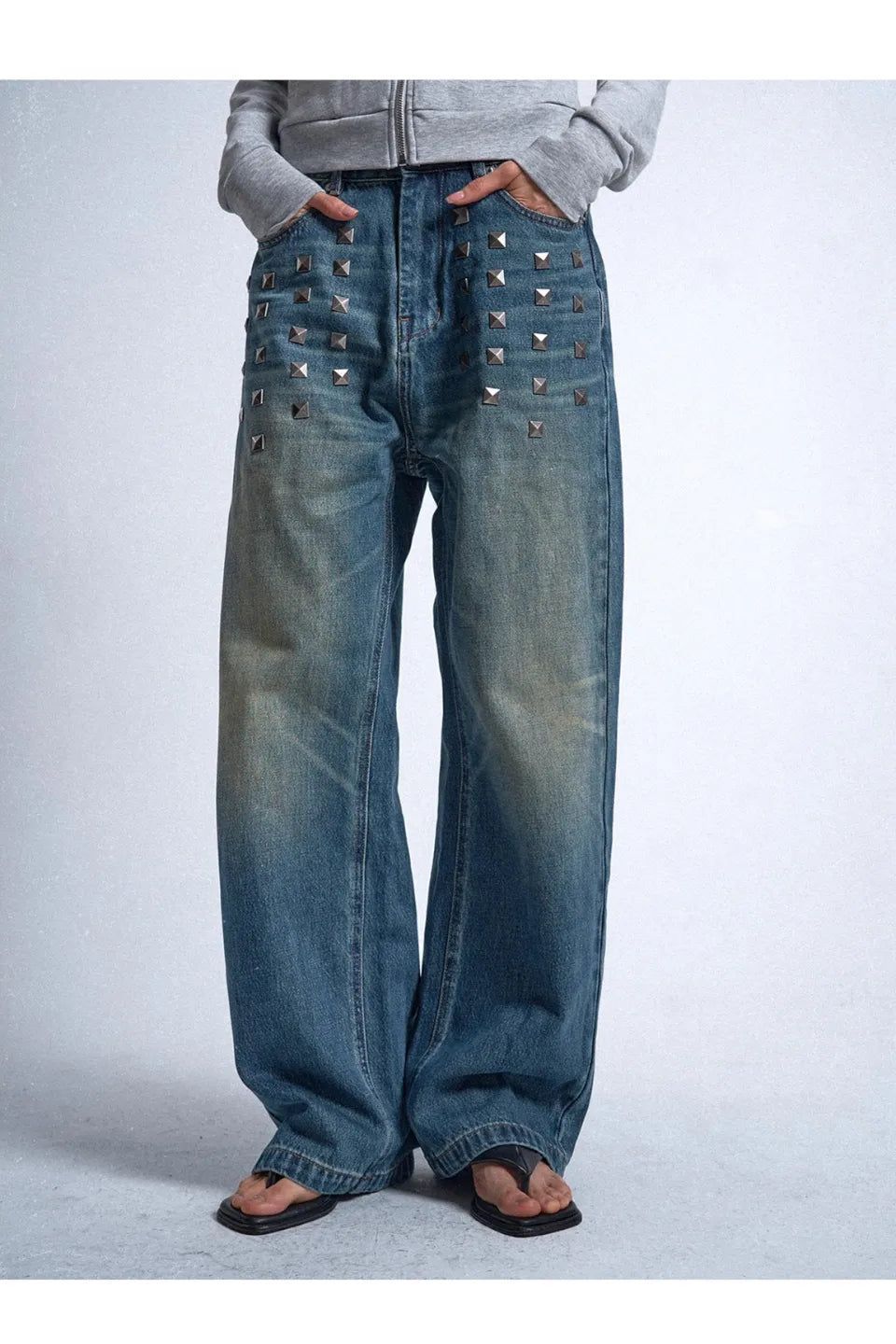 NO E MOSEN｜BLUE DISTRESSED WHISKER WASH BAGGY LOOSE STRAIGHT 