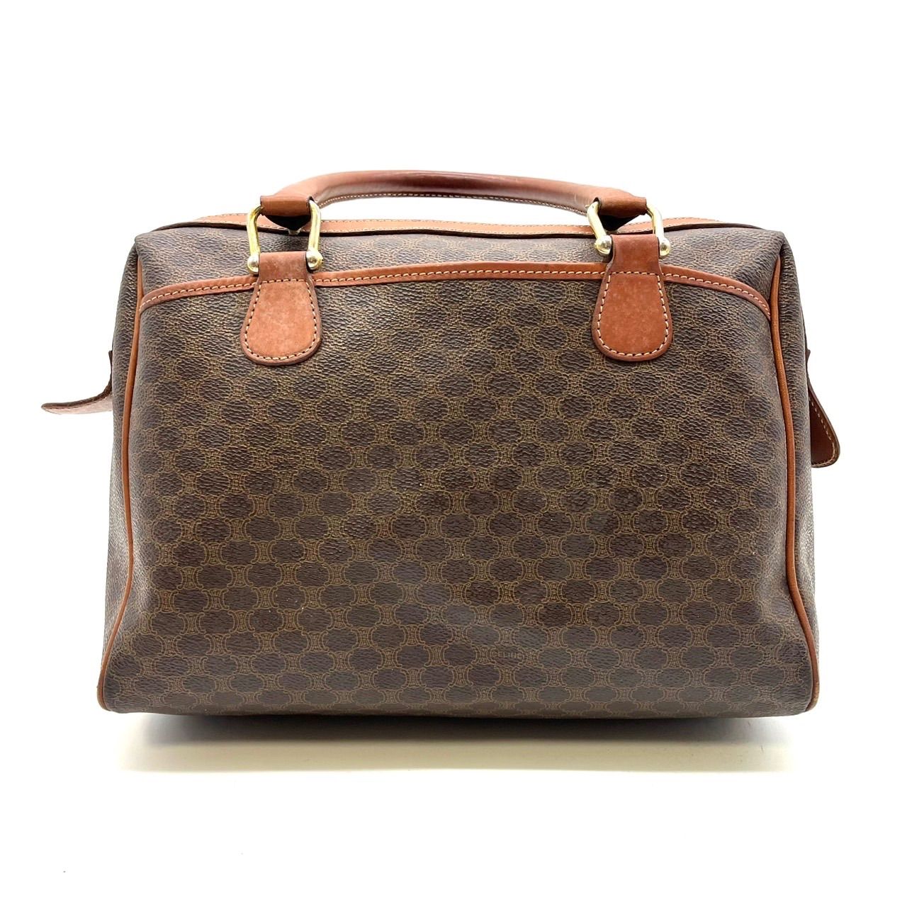 CELINE　ハンドバッグ　マカダム　トリオンフ　総柄　PVC　レザー　 茶色 良品】CELINE セリーヌ トリオンフ マカダム柄 pvc レザー