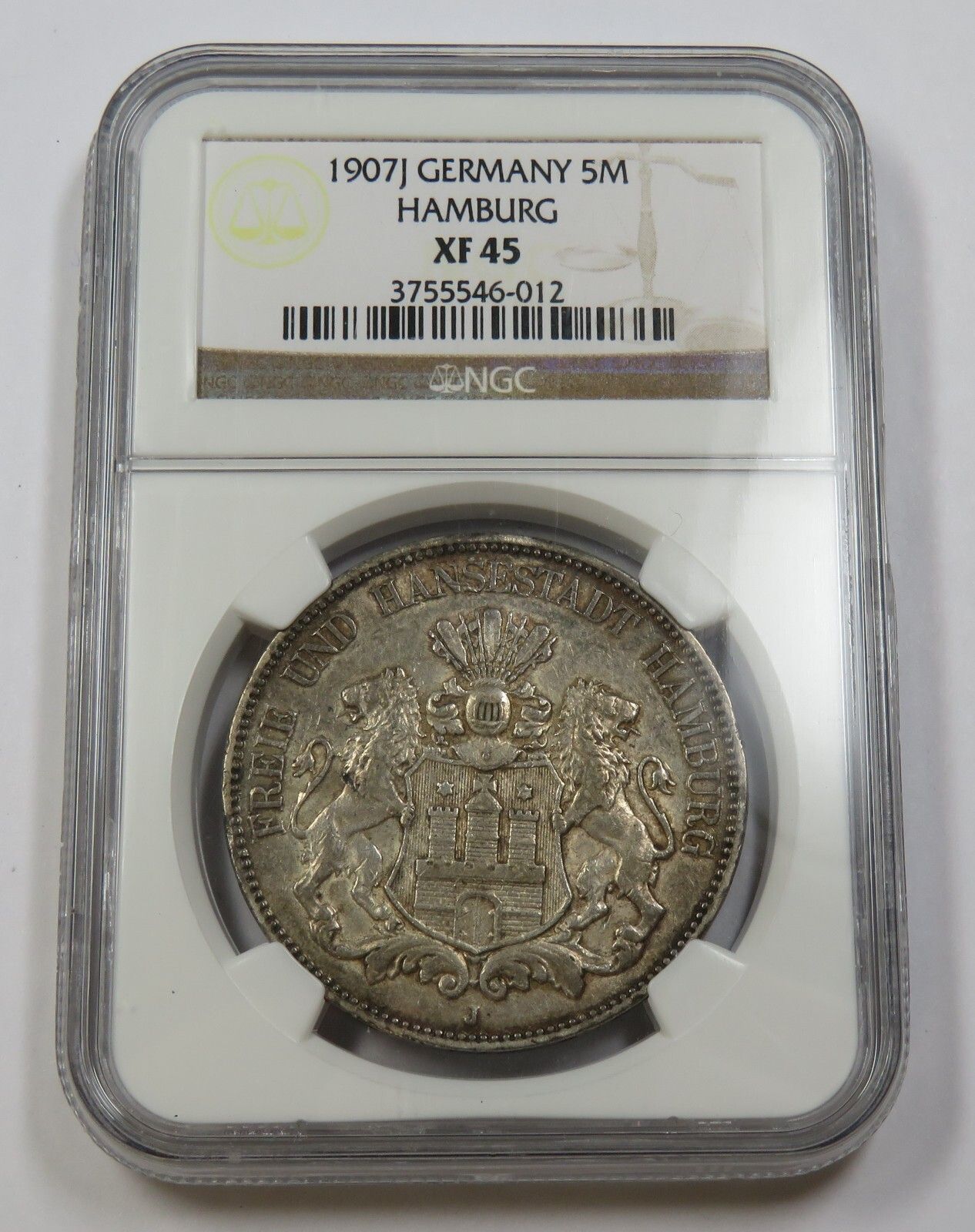 1907 NGC XF45 | ドイツ - ハンブルク、5マルク銀貨 5M - メルカリ