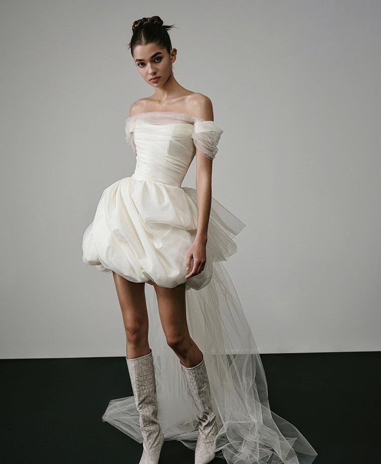 ウェディングドレス オフショルダー サテン 結婚式