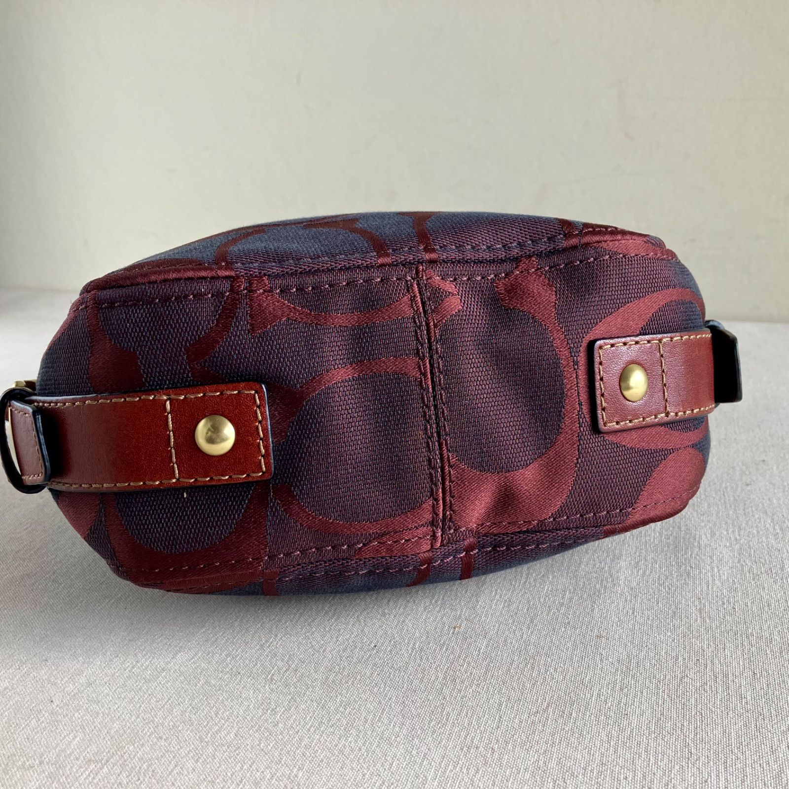 Y2K COACH Signature Jacquard Burgundy Mini Zoe Hobo Shoulder Bag 