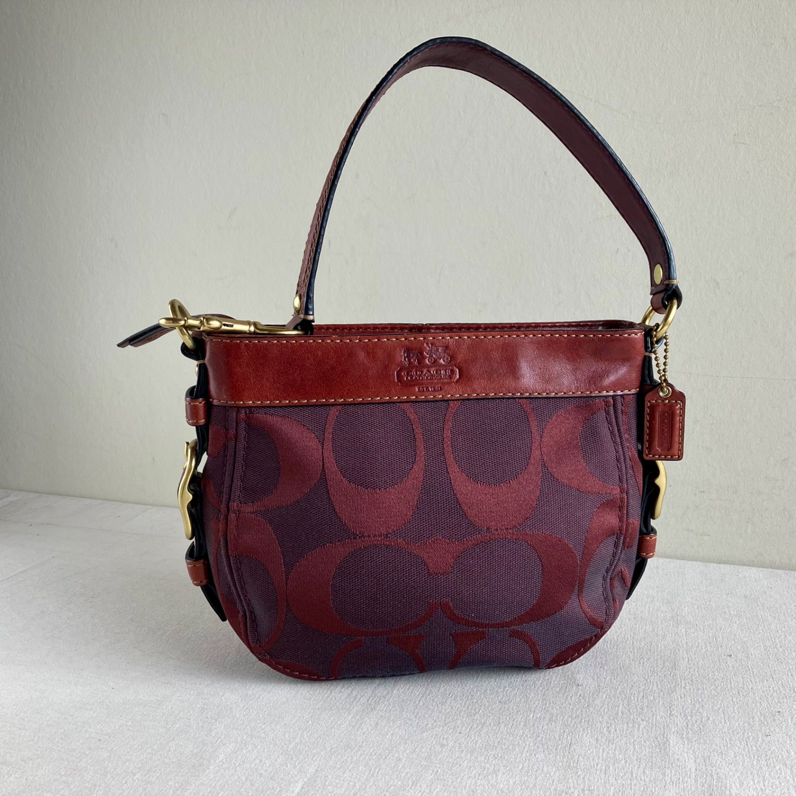 Y2K COACH Signature Jacquard Burgundy Mini Zoe Hobo Shoulder Bag 