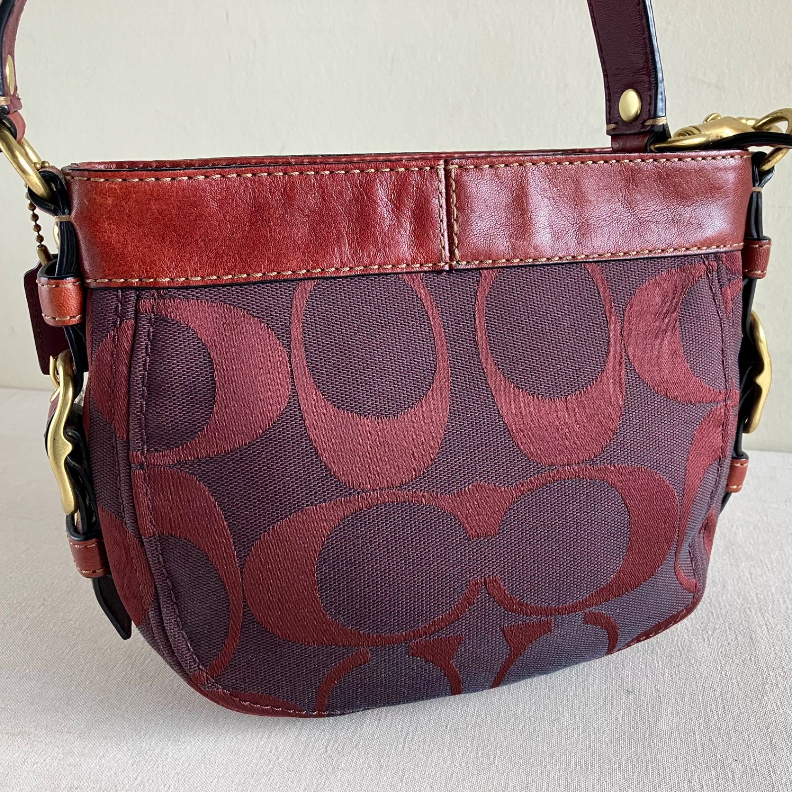 Y2K COACH Signature Jacquard Burgundy Mini Zoe Hobo Shoulder Bag 