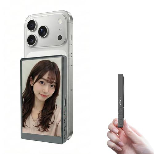ケイヨウスマホ用自撮りモニター Camee キャミー iPhone 外カメラモニター 磁石取付け magsafe対応 遠隔シャッターボタン付き 95 g軽量 Instagram BeReal Tiktok撮影に最適 ミラーリング接続 E aca 65174