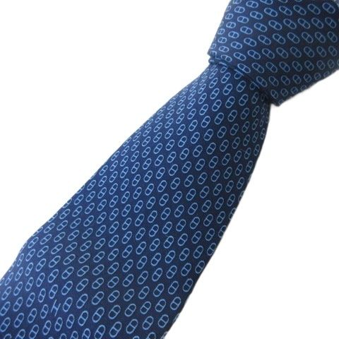エルメス HERMES 美品 5609MA ネクタイ H柄 シルク100 ネイビー 紺