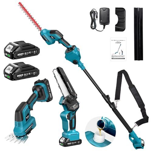 2026新型 SEESII たかえだ電動チェーンソーポールヘッジトリマー 電動芝生バリカン1台5役 着脱伸縮式 190-300 cm長さ無段階調節と0°?180°ヘッジ角度調節 150 mm切断経ハンディソー 350 mmのトリマー刈幅 m 183 f 213 d