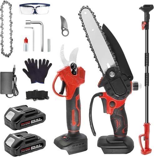 2026年新登場 高枝切り 高枝チェーンソー 高枝電動バサミ 21 V 2000 mAhバッテリー 搭載 充電式 剪定バサミ 一台4役 延長ポール コードレス 6インチ 自動給油 強力 農園セット 木工切断 高枝伐採 庭木の剪定 小型 軽量 082 a 2816