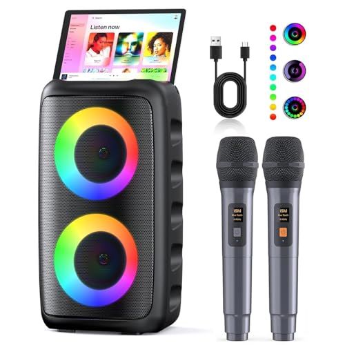 Verkstar カラオケセット 家庭用 拡声器 ワイヤレス マイク２本 Bluetooth 5.3 カラオケ PAセット マシン ポータブルスピーカー セットUSB AUX SDカード 対応 ホームパーティー|スピーチ会議|防災訓 0 d c 90 5