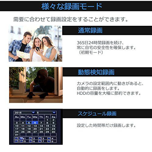  TMEZON ティメゾン 8 CH 防犯録画機 防犯レコーダー 960 H＆720 P|1080 N DVR|NVR|HVR 3 in 1防犯レコーダー スマートフォン遠隔監視機能 モーション検出 録画機能搭載 1 TB HDD付き 防犯カメラ 防犯 セーフティ
