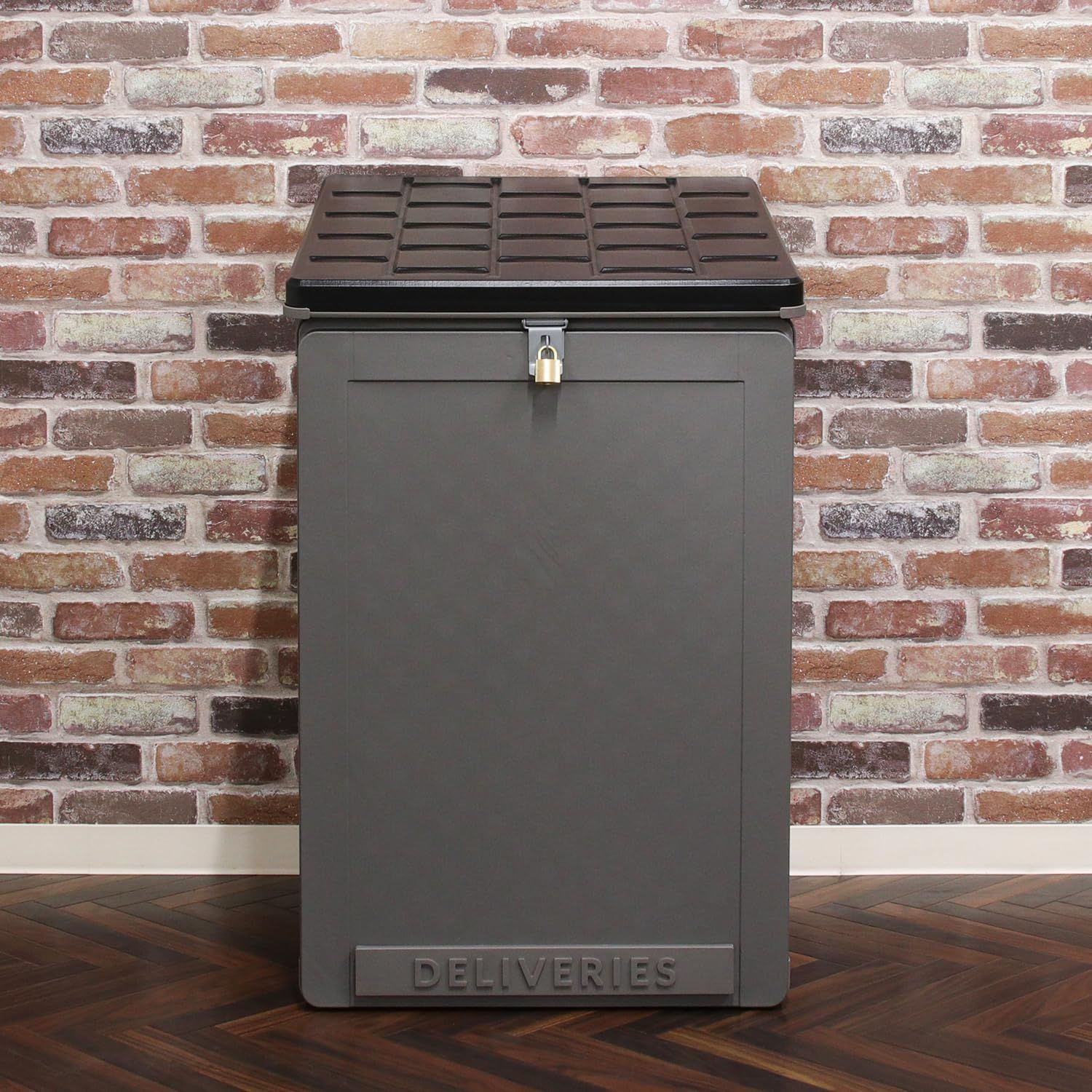 不二貿易 物置 収納庫 宅配 収納ボックス 組立商品 150 L 幅51.5×奥行55.5×高さ84.5 cm ブラック グレー 鍵穴つき 50618