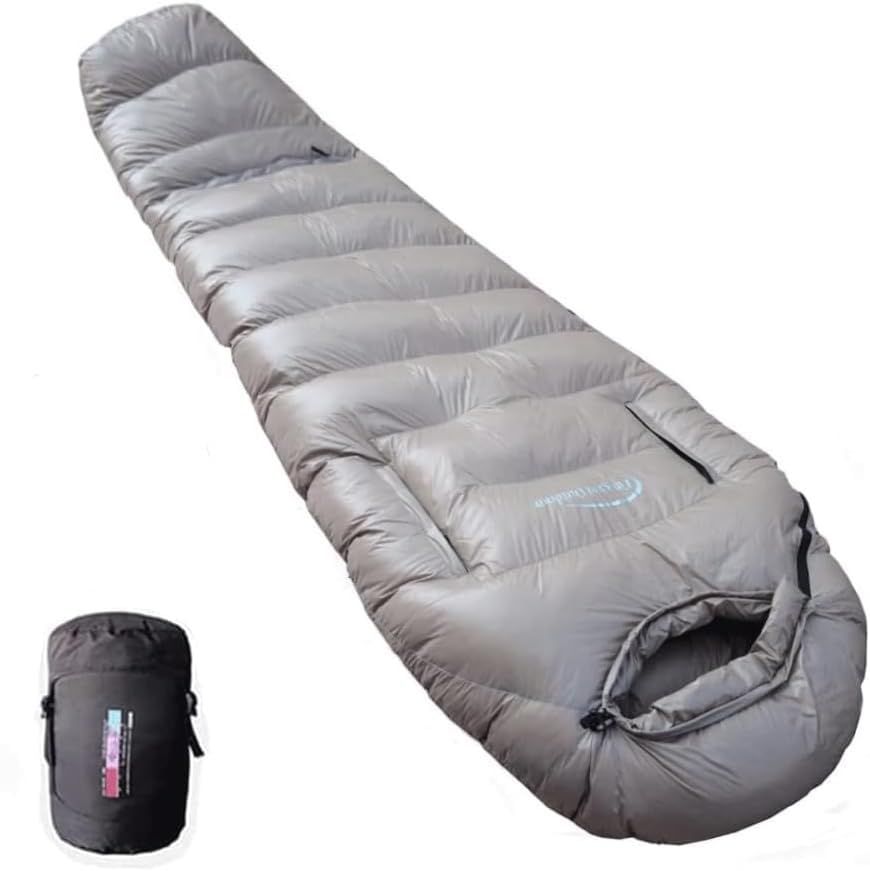 Fengzel Outdoor マミー型寝袋 足と手が出せる 210 80 50 cm ダウン率90 400 2000 g羽毛充填 キャンプ 自宅 防災用 ふっくら 限耐寒 防寒着 ダウンシュラフ カーキ 冬用 1000 gダウン詰め