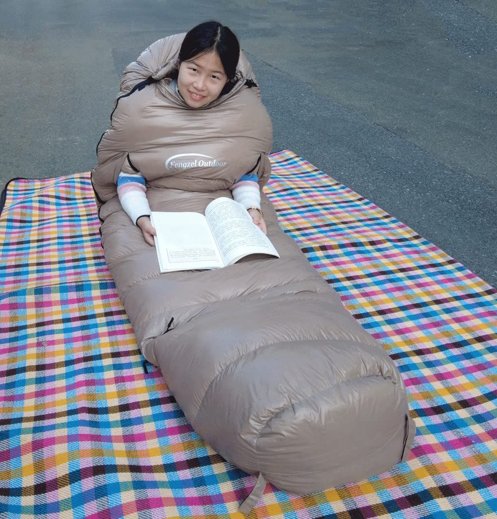 Fengzel Outdoor マミー型寝袋 足と手が出せる 210 80 50 cm ダウン率90 400 2000 g羽毛充填 キャンプ 自宅 防災用 ふっくら 限耐寒 防寒着 ダウンシュラフ カーキ 冬用 1000 gダウン詰め