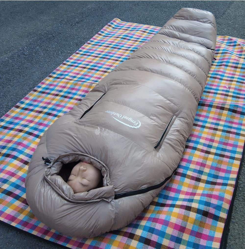  Fengzel Outdoor マミー型寝袋 足と手が出せる 210 80 50 cm ダウン率90 400 2000 g羽毛充填 キャンプ 自宅 防災用 ふっくら 限耐寒 防寒着 ダウンシュラフ カーキ 冬用 1000 gダウン詰め 焚火シート チェアマット 寝袋 シュラフ アウトドア寝具