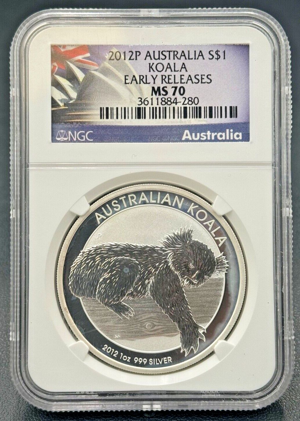 2012 P Atralia $1 コアラ NGC MS-70、1オンス 999 シルバー、早期