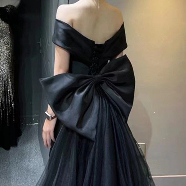 エレガントオフショル黒リボンイブニングドレス前撮りn 1414