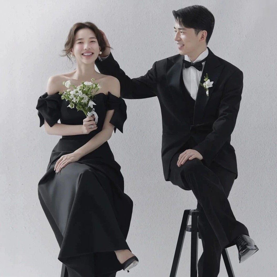 オフショル ブラックドレス ロング丈 花嫁 結婚式