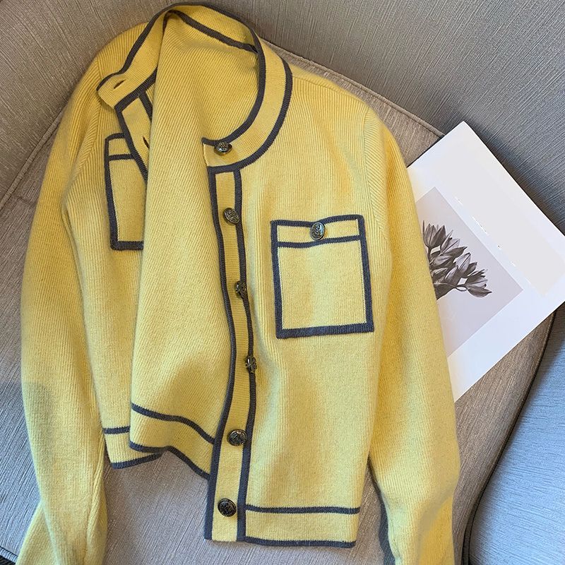 カーディガン ショート丈 きれいめ レトロ 羽織 ライン ニット