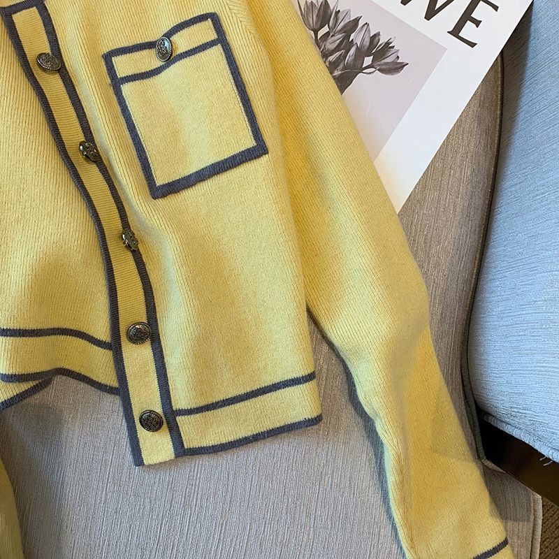 カーディガン ショート丈 きれいめ レトロ 羽織 ライン ニット