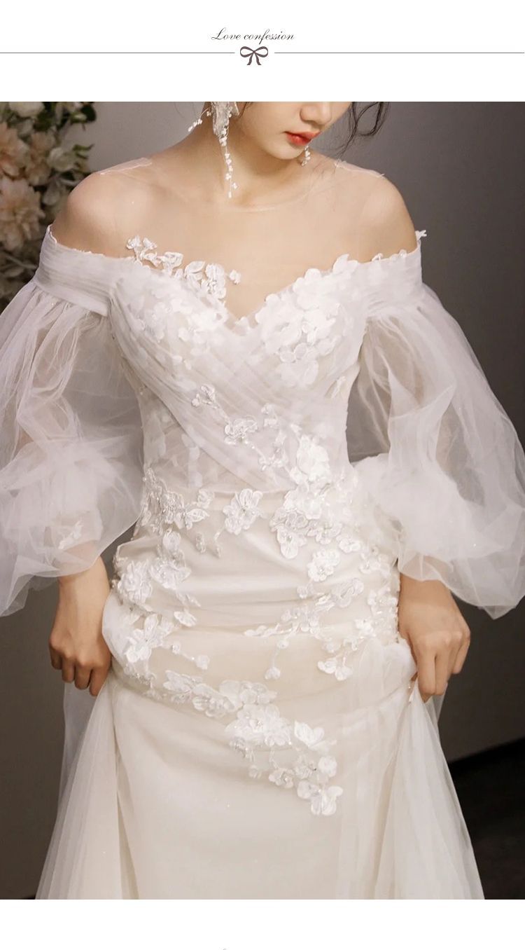 セクシー ウェディングドレス ロング オフショル 長袖 キーワード 韓国