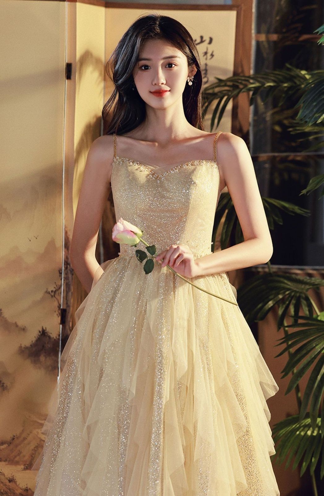 キラキラキャミソールパーティードレスウェディングドレス結婚式