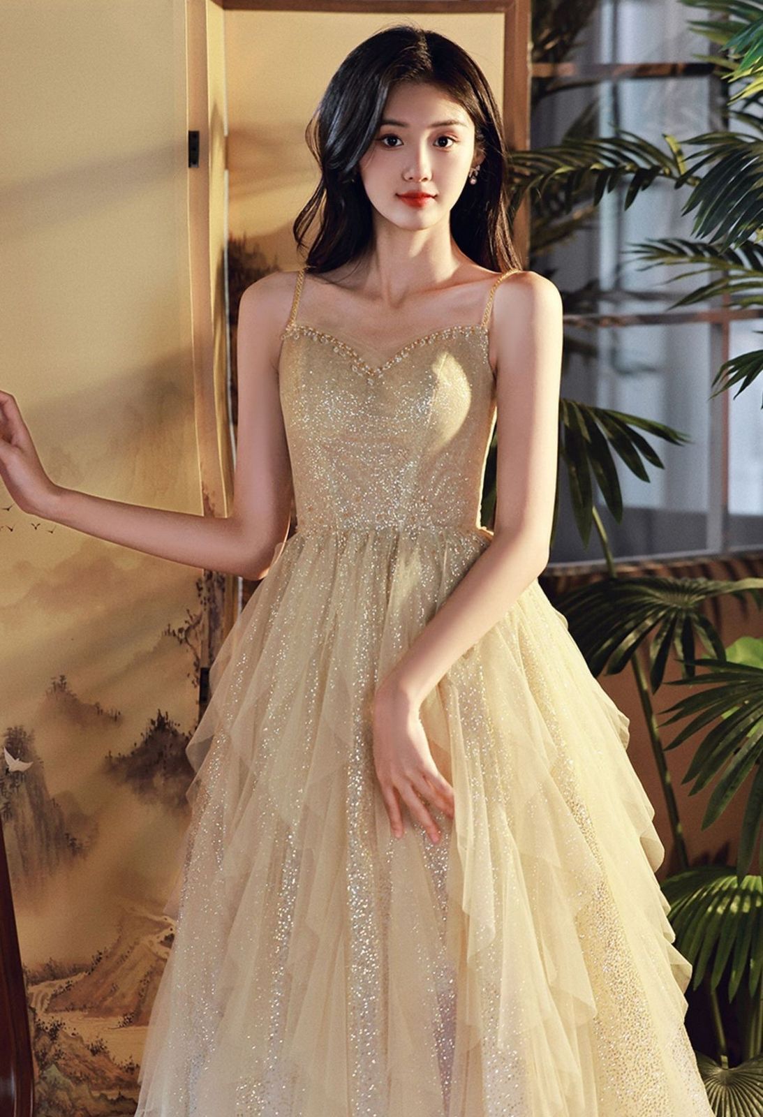 キラキラキャミソールパーティードレスウェディングドレス結婚式