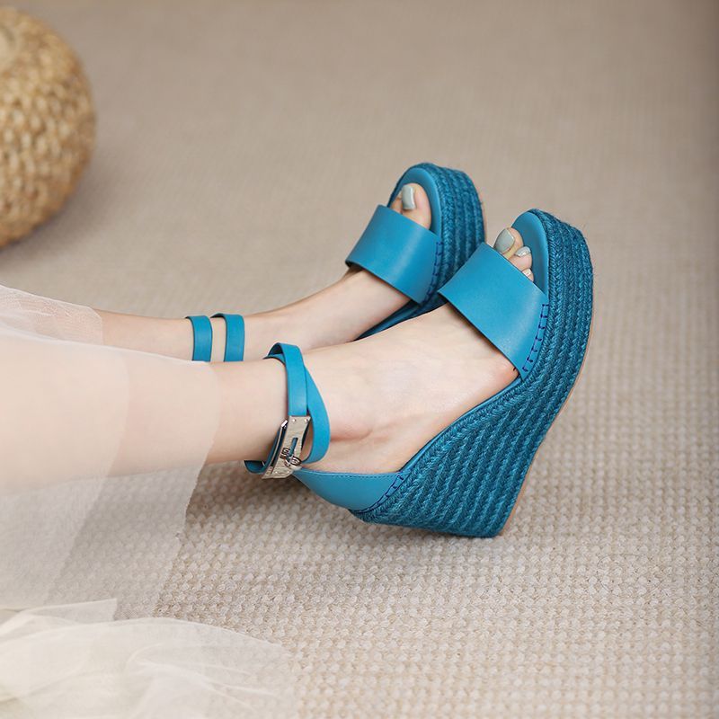 サンダル ウェッジソール バックル 厚底 オープントゥ 韓国