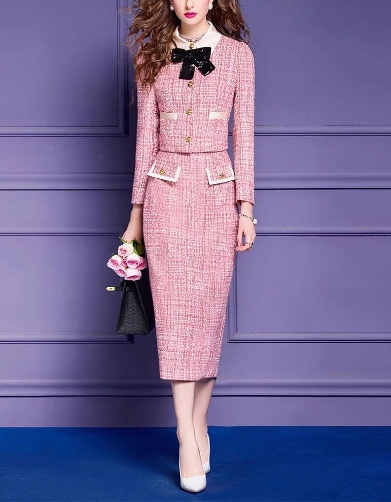 セットアップ スーツ 2ピース 上品 ミモレ丈 ツイード