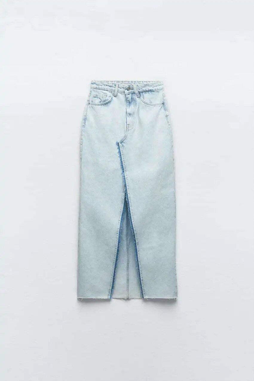 セットアップ デニム ジャケット ロングスカート 深めスリット