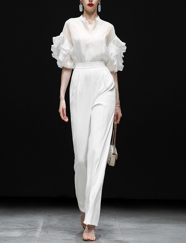 セットアップ パンツ シフォンシャツ 2ピース エレガント