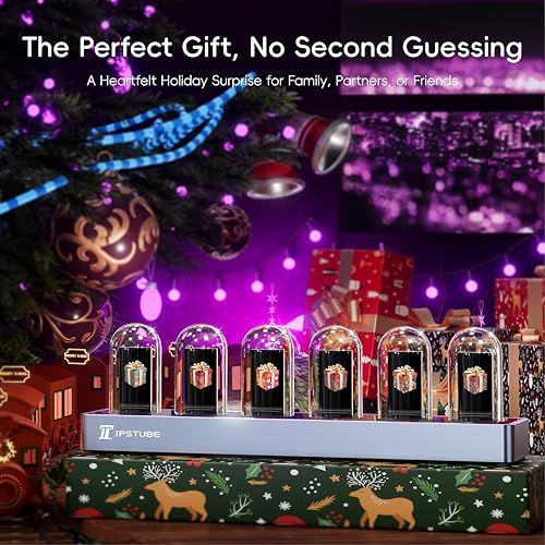 Nixie tube clock ニキシー管クロック デジタル写真アップロード機能 モバイルアプリ制御 時刻 天気 温度表示 ダイナミックRGB照明 耐久性アルミ合金ベースp 1 c 692330