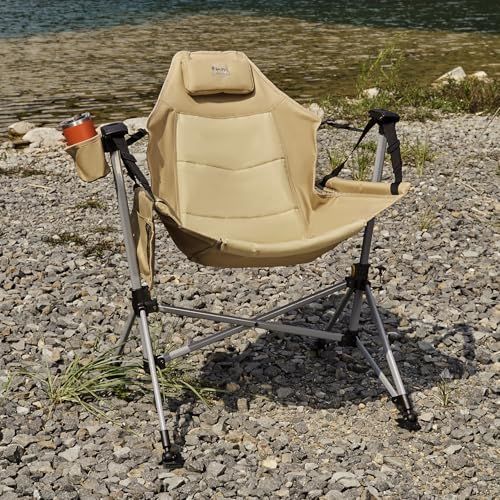 迅速に発送 TIMBER RIDGE ハンモックチェア アウトドア チェア リクライニング 耐荷重180 kg オートロック機能 ゆらゆら 自立式 折りたたみ ロッキングチェア キャンプ 屋外 室内 バーベキュー be 665 b 2