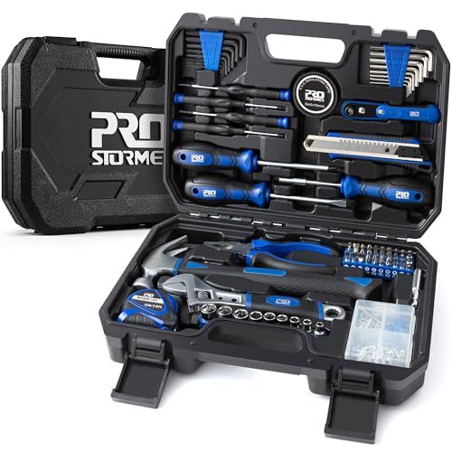 迅速に発送 Prostormer 160点 家庭用修理ツールセット 工具セット 工具箱 バイク 自転車 車整備 オフィスの基本的な手用具セット 日曜大工向け 家具の組み立て ガレージ 住まいのメンテナンス用 木ねじアソートキット 収納ケース 1 cf 3 ffbf