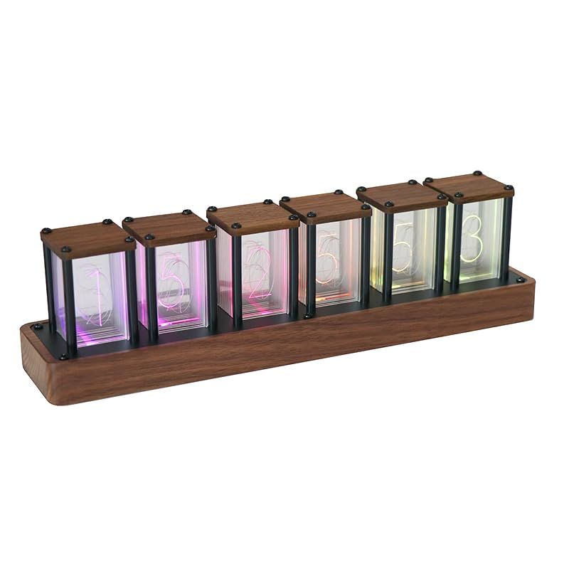 ClocTeck ニキシー管 時計 Wi-Fi同期 - 1600万色カスタマイズ レトロモダン木製デジタル時計p ab 009886