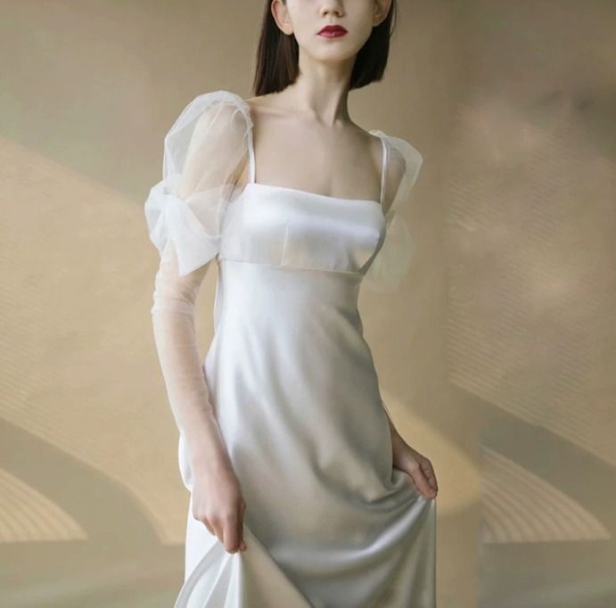 シアースリーブ ウェディングドレス パワショル風 長袖 ロング