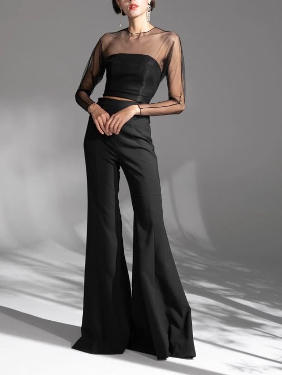 シースルー トップス ロングパンツ セットアップ パンツドレス