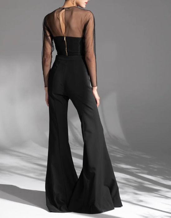 シースルー トップス ロングパンツ セットアップ パンツドレス