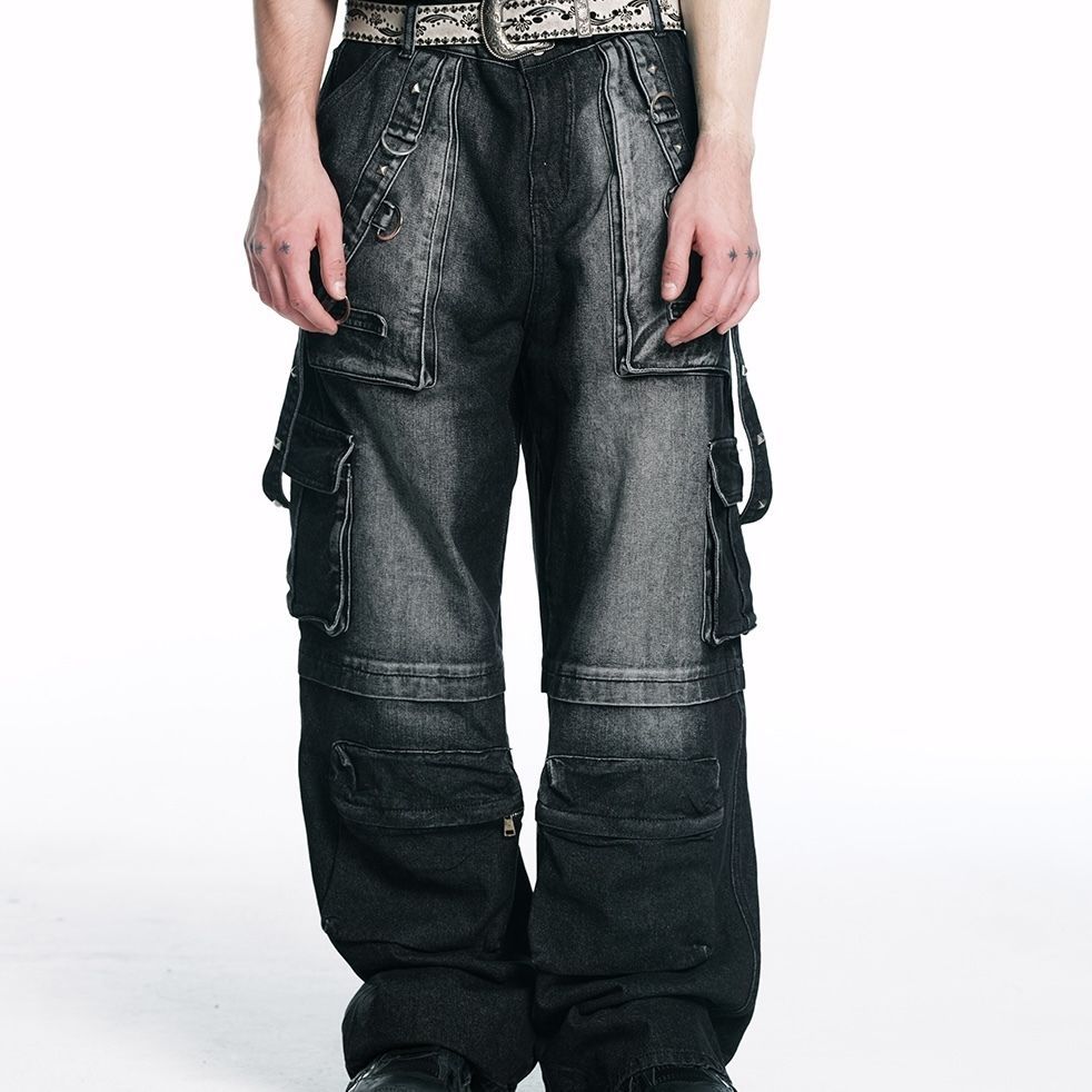 デニムパンツ ポケット ジーンズ レトロ ウォッシュド加工 大人