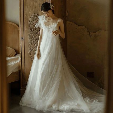 ドレス ウェディング シフォン シアー フラワー チュール