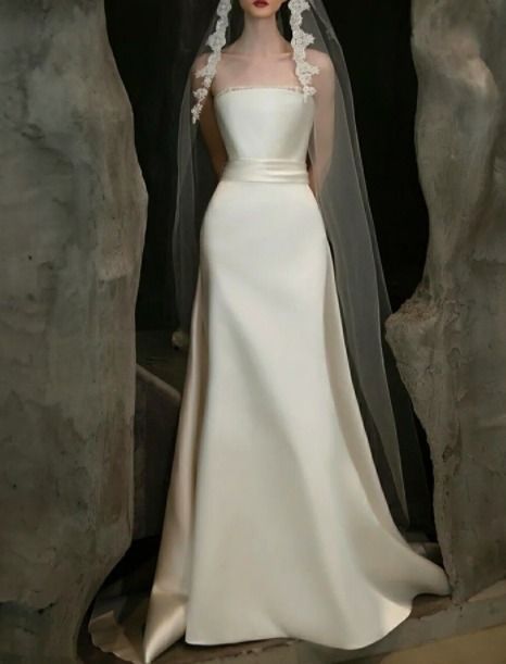 チューブトップ ウェディングドレス サテン ロング シンプル