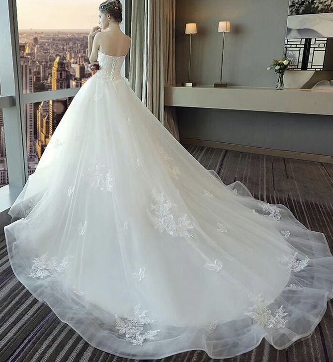 チューブトップ ロング ウェディングドレス 韓国 上品 花