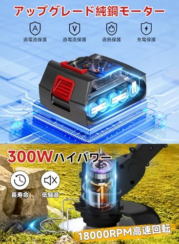 迅速に発送 草刈り機 充電式草刈機 2025革新&超高速モーター搭載 DIKKDZ コードレス 21 V 2 6500 mAh大容量バッテリー付き 18000 rpm ナイロンカッター 伸縮&角度調整 枝切り 植木 雑草 充電式刈払機 4種類の 9193 a 268