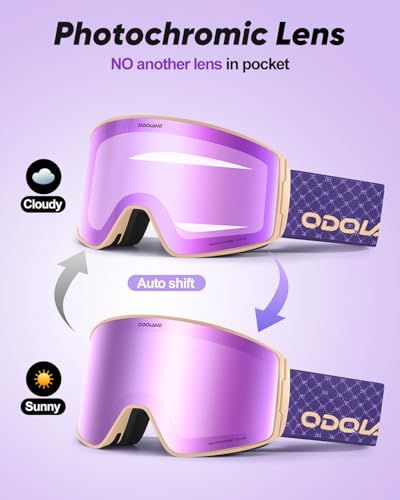 Odoland 調光スノーゴーグル 変色ミラーレンズ 曇り止め OTGメガネ対応 UV 400 自動調光 昼夜兼用 フォトクロミック スノーボードゴーグル 通気 防風 防塵 防雪 軽量 耐衝撃 男女兼用 大人用e 4853134 f