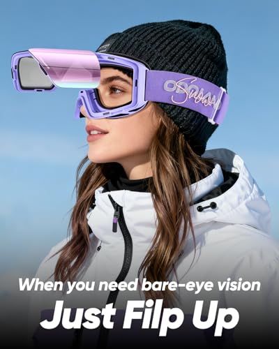 Odoland 跳ね上げ式スキーゴーグル 磁気式 フリップアップ式スキーゴーグル OTG眼鏡対応 UV 400 VLT 15% 曇り止め 通気 超広視野 耐衝撃 スノーボードゴーグル 男性用女性用大人ユース用e dc 4 e 97 bd