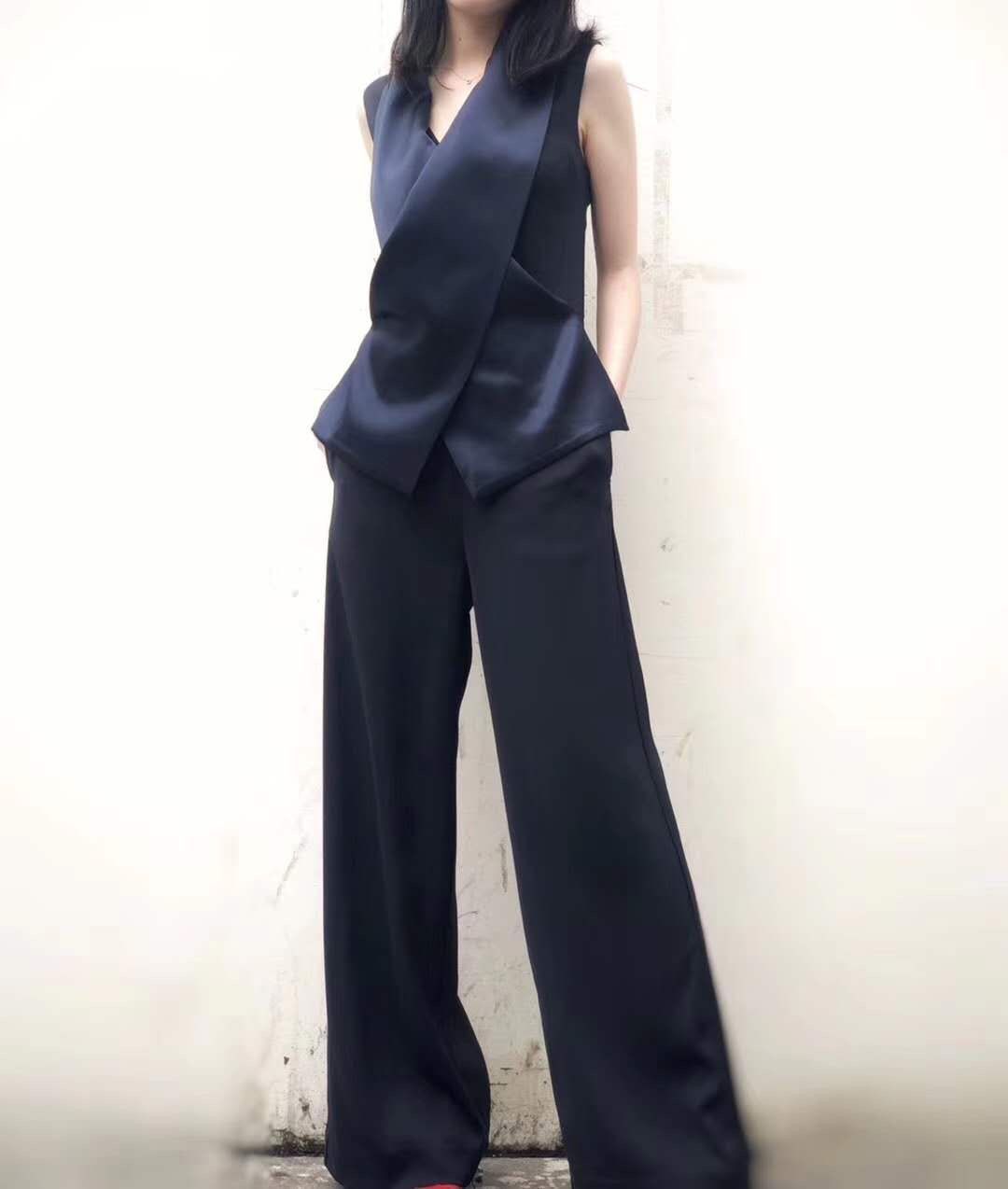 ジレレディースワイドジレエレガント上下セットベストパンツ