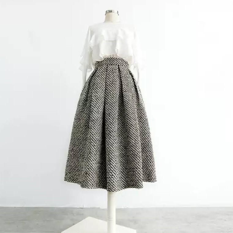 スカート ツイード ミドル丈 大人エレガント オーバーサイズ有