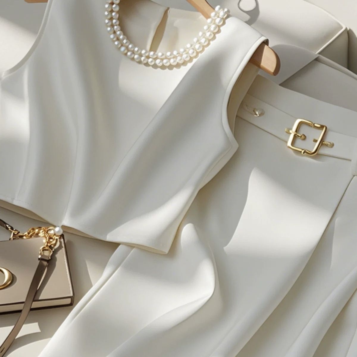 セットアップ ノーカラーブラウス スカート 白 ホワイト